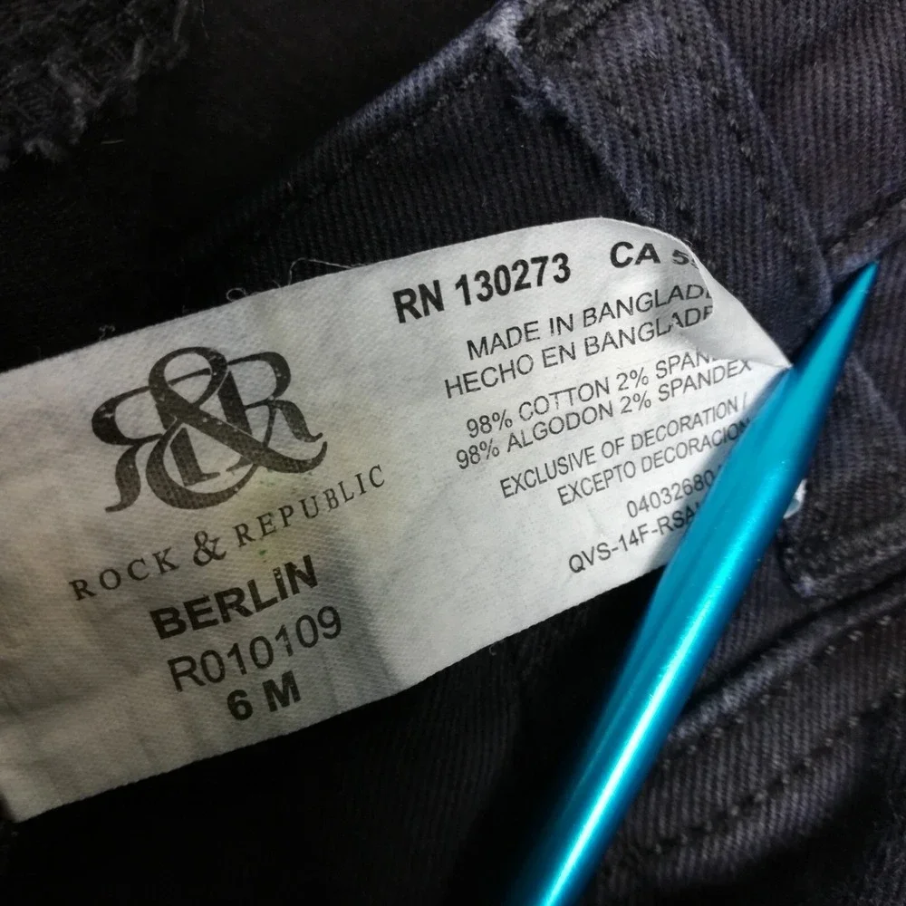 Rock & Republic Womens Jeans Berlin Skinny‎ Blue Denim Studded Navy Mid Rise 6